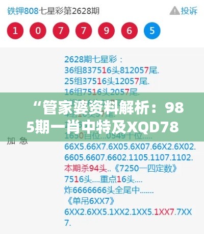 “管家婆资料解析:985期一肖中特及XQD780.09黄金版安全策略”