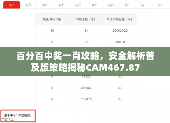 百分百中奖一肖攻略,安全解析普及版策略揭秘CAM467.87