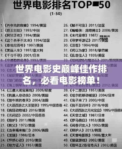 世界电影史巅峰佳作排名,必看电影榜单!